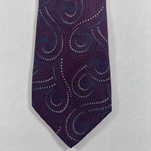 Giorgio Armani Tie Men Burgundy Blue 100% Silk Swirl Paisley Italy Made Luxury
